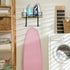 TJ.MOREE Ironing Board Hanger Wall Mount - Laundry Room Iron and Ironing Board Holder with Large Storage Wooden Base Basket and Removable Hooks (Black)