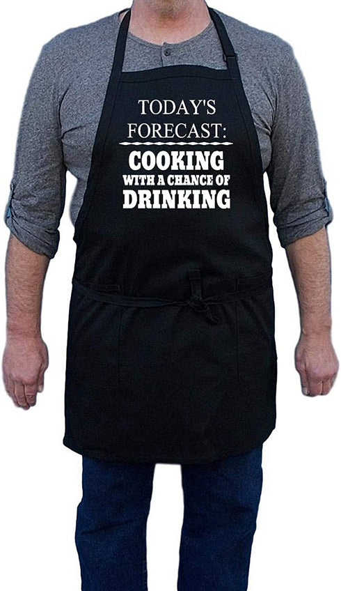 Men's BBQ Aprons Cooking with A Chance of Drinking, Fully Adjustable, Two Pockets, Extra Long Ties