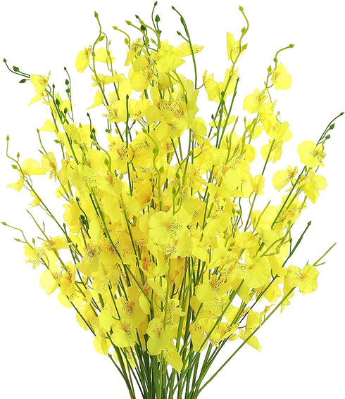 ProYankiot Orchids Artificial Silk Flowers 12 pcs 37? Fake Faux Dancing Lady Orchids Stem Flower for Home Decor Indoor Party Office Festival Decoration Yellow