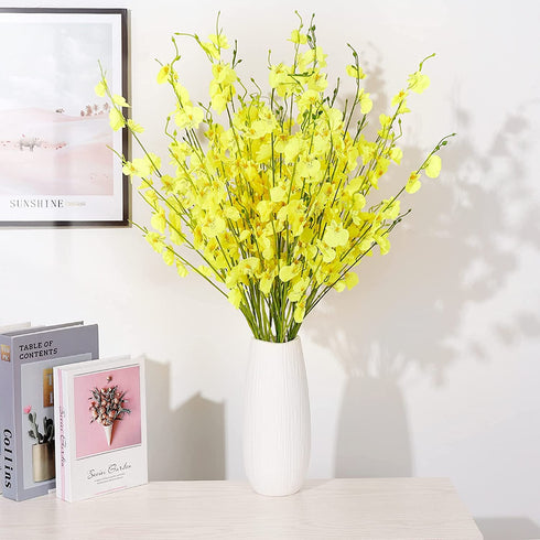 ProYankiot Orchids Artificial Silk Flowers 12 pcs 37? Fake Faux Dancing Lady Orchids Stem Flower for Home Decor Indoor Party Office Festival Decoration Yellow