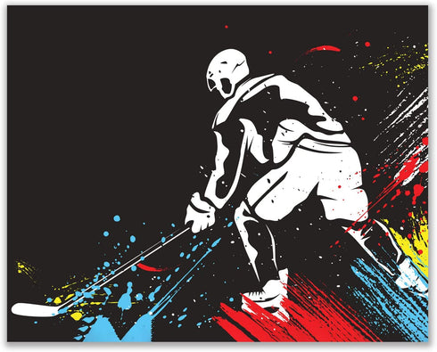 Hockey Vector Wall Art Decor Prints - Set of 4 (8x10) Inch Unframed Poster Photos - Kids Bedroom - Gift