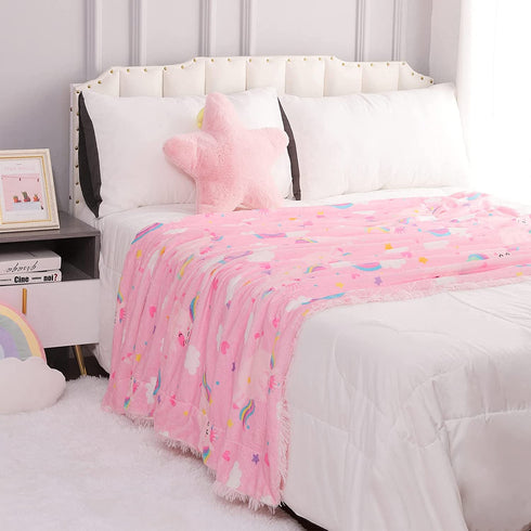 Toneed Soft Throw Blanket for Girls Kids, 50'' x 60'' Fluffy Flannel Warm Blankets for Bed, Plush Washable Decorative Fur Blanket for Room Sofa, Couch and Home Decor
