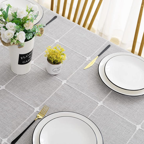 Lipo Round Tablecloth Rustic Embroidery Fabric with Tassel - Waterproof Table Clothes for Round Tables Wrinkle Free Stain Resistant Outdoor Table Cover for Party Dining Round Tablecloths Grey 55 Inch