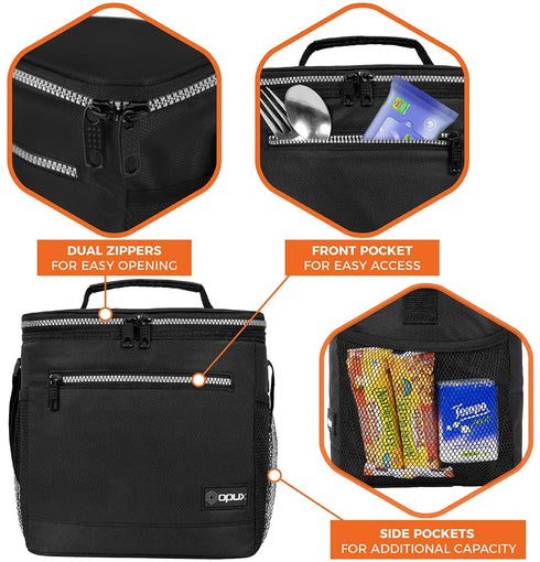 OPUX Insulated Large Lunch Bag for Men Women, Leakproof Thermal Lunch Box for Work, Reusable Lunch Cooler Tote, Soft School Lunch Pail Shoulder Strap, Pockets, 18 Cans, 10L, Black
