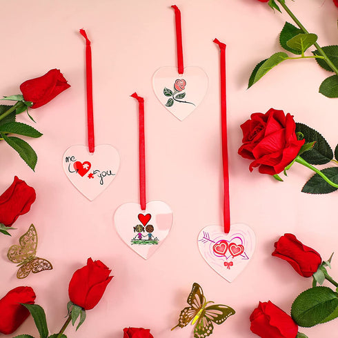 Jetec 50 Pieces 3 Inch Acrylic Valentine's Day Ornament Blank Clear Acrylic Ornament Acrylic Heart Shaped Keychain Blanks DIY Valentine's Acrylic Ornament with Hole for DIY Craft (Basic Style)