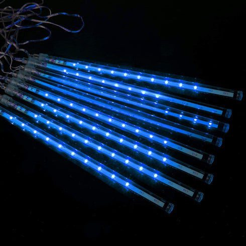 Meteor Shower Lights Outdoor, 11.8 Inch 8 Tubes 192 LED Snowfall Lights, Waterproof Meteor Christmas Lights, Hanging Falling Rain Lights for Tree Bushes Holiday Party Christmas Decoration, Blue