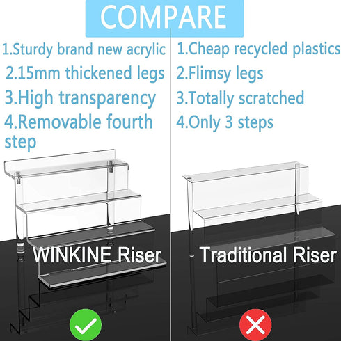 WINKINE Acrylic Display Stand, Clear Riser for Amiibo Funko POP Figures, 4 Tier Acrylic Tiered Display Stand for Decoration and Organize, Acrylic Step Riser for Display