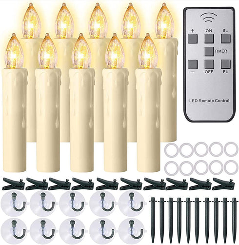 PChero Window Candles, 10 Packs Warm White Battery Operated Waterproof LED Flameless Taper Ivory Floating Candles with Remote Timer and Dimmable, Ideal for Home Indoor Outdoor Christmas Trees Decor