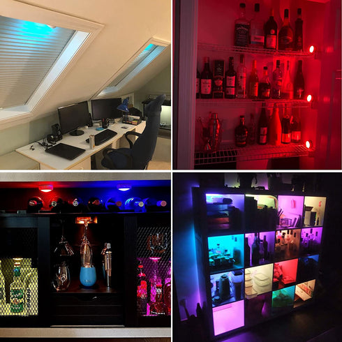 MFOX Under Cabinet Led Lighting, Closet Lights|Puck Lights with Remote, RGB Color Changing Dimmable Lighting¦ (Black, 6 Packs)