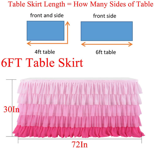 Pink Table Skirt Tutu Ruffled Tablecloth for Rectangle Table 6ft Baby Shower Birthday Party Unicorn Home Decor (Gradient pink)