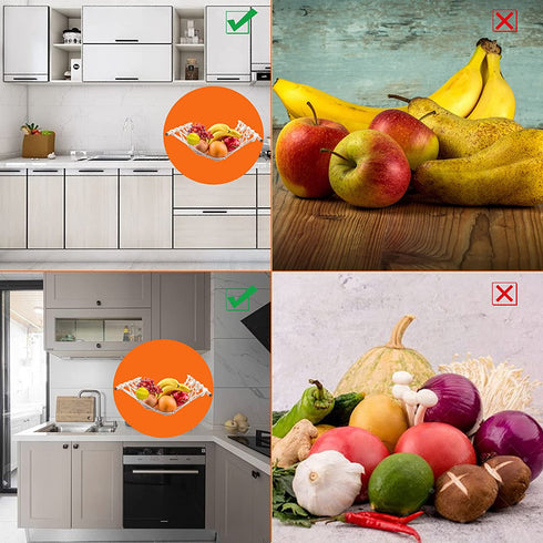2PCS Macrame Fruit Hammock for Kitchen Under Cabinet, Hanging Fruit Hammock With Banana Hanger Hook Hanging Fruit Basket for Fruits Veggies