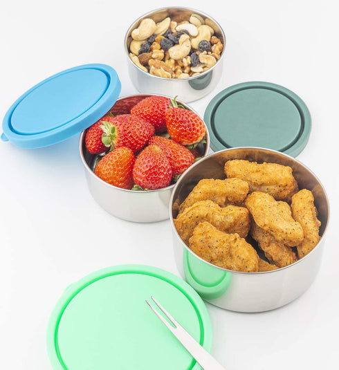Timiuu Stainless Steel Lunch Box Food Storage Containers with Leak-proof Lids | Reusable Snack Food Nesting Containers for Kids or Adults | Set of 3, Eco-Friendly, BPA Free | 5oz, 8oz, 16oz