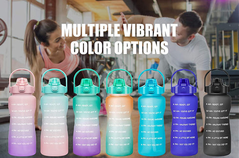 64 OZ/Half Gallon Motivational Water Bottle with Time Marker & Straw - BPA Free Leakproof Tritan Frosted Plastic Big 2L Water Bottle for Women Men Large Water Jug for Fitness Gym Outdoor Sport