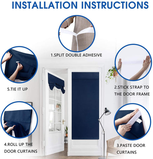 HOMEIDEAS Navy French Door Curtains Blue Privacy Blackout Door Curtains, 26 X 40 Inch Room Darkening Curtains for Glass Door, Thermal Insulated Tie Up Shades Window Curtains for Bedroom, 1 Panel