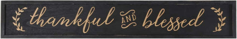 NIKKY HOME Thankful and Blessed Carved Wood Framed Wall Plaque Sign with Inspirational Quote, 36" x 5.9", Black