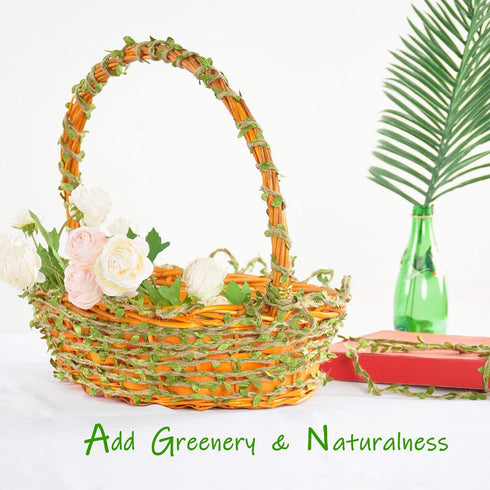 Naidiler 196 Ft Green Leaf Ribbon Jute Burlap Twine Vine with Artificial Leaves for Safari Decor Baby Shower Jungle Decor and DIY Wreath Wraping Craft