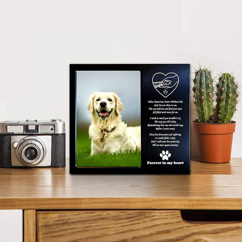 JOEZITON Pet Memorial Gift - Sympathy Gift (Opts) Personalized Metal - Pet Memorial Picture Frame 4x6 - For Loss of Dog or Cat (1B)