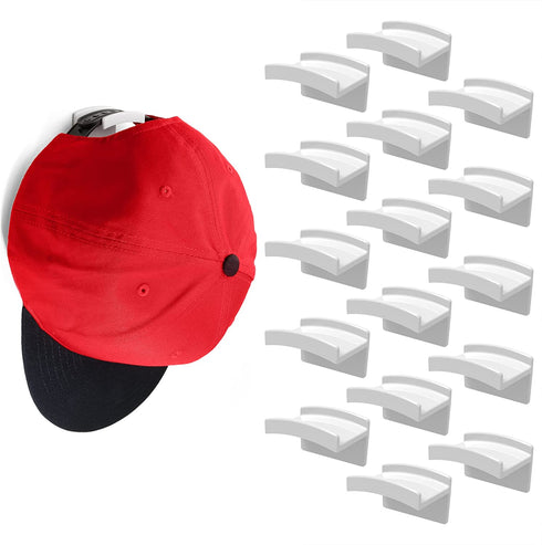 Modern JP Adhesive Hat Hooks for Wall (16-Pack) - Minimalist Hat Rack Design, No Drilling, Strong Hold Hat Hangers - U.S. Patent Pending