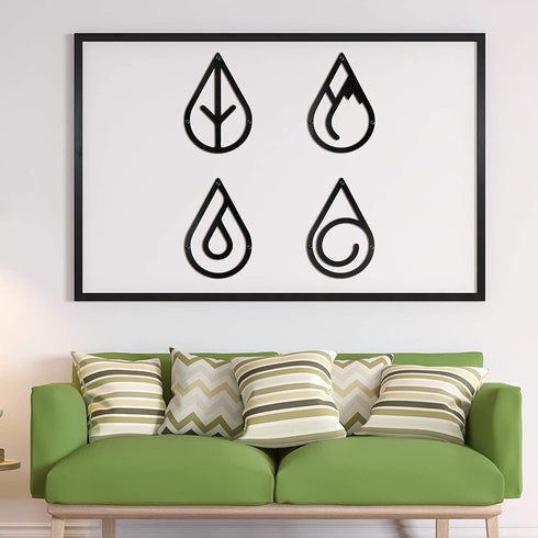 Yaocom Four Elements Metal Wall Art Black Metal Wall Decor Hanging Elements Metal Decorations for Living Room Bathroom Bedroom Wall Decor (12 x 8 Inch)