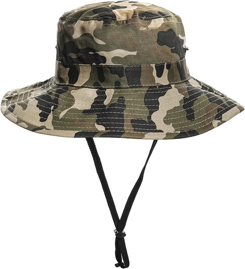 Boys Camo Sun-Bucket-Hat Summer Outdoor Safari Fishing-Hat Boonie-Cap for Big Kids 7-14Yrs (Size: 7)