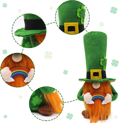 St. Patrick's Day Gnome Irish Leprechaun Tomte for March Saint Paddy's Day Gift Rainbow Nisse Handmade Scandinavian Folklore Shamrock Elf Dwarf Home Household Kitchen Tiered Tray Decorations Set of 2