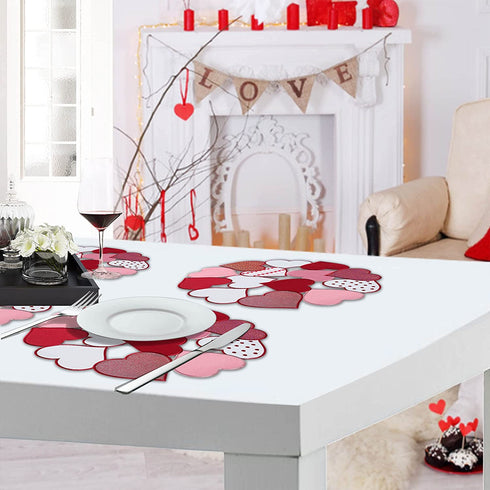 Valentine's Day Red Heart Placemats Set of 4, 15 Inch Round Place Mats for Dining Table, Mother's Day or Wedding Table Decoration,14th February Gifts