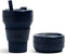 Stojo Collapsible Travel Cup With Straw Denim Blue, 16oz / 470ml - Reusable To-Go Pocket Size Silicone Bottle for Hot and Cold Drinks - Perfect for Camping and Hiking - Microwave & Dishwasher Safe