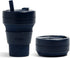 Stojo Collapsible Travel Cup With Straw Denim Blue, 16oz / 470ml - Reusable To-Go Pocket Size Silicone Bottle for Hot and Cold Drinks - Perfect for Camping and Hiking - Microwave & Dishwasher Safe