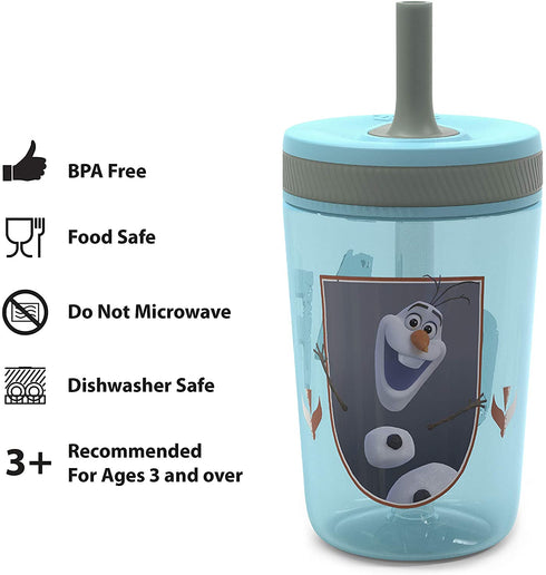 Zak Designs Disney Frozen II Movie Kelso Tumbler Set, Leak-Proof Screw-On Lid with Straw, Made of Durable Plastic and Silicone, Perfect Bundle for Kids (Frozen 2 Olaf, 15 oz, BPA-Free, 2pc Set)