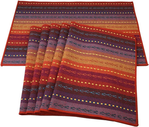 Red-A Hand Woven with 100% Cotton Placemats Colorful Placemats Braided Ribbed Durable Heat-Insulation Table Mats Set of 6,Rainbow