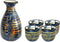 Sake Set Blue Japanese 5 Pcs Traditional Japan Sake Cup Set Hand Painted Design Porcelain Pottery Ceramic Cups Crafts Wine Glasses Gifts (Blue Rich, 300 ML)