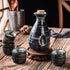 Sake Set Blue Japanese 5 Pcs Traditional Japan Sake Cup Set Hand Painted Design Porcelain Pottery Ceramic Cups Crafts Wine Glasses Gifts (Blue Rich, 300 ML)