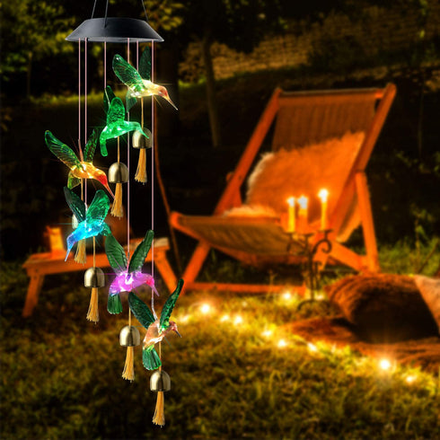 JOBOSI Hummingbird Wind Chimes,Gifts for mom, Gifts for Grandma, Garden Decor, Garden Gifts, Solar Wind Chimes, Wind Chimes Outdoor, Chimes Outside, Solar Light.