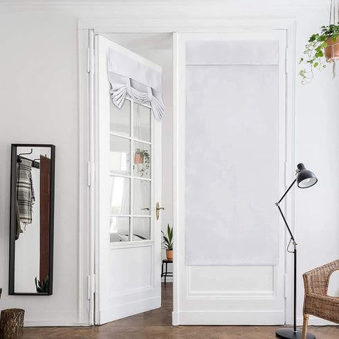 HOMEIDEAS 2 Panels Greyish White Blackout Door Curtains White Privacy French Door Curtains, 26 X 68 Inch Room Darkening Curtains, Thermal Insulated Tie Up Shades Window Curtains for Bedroom