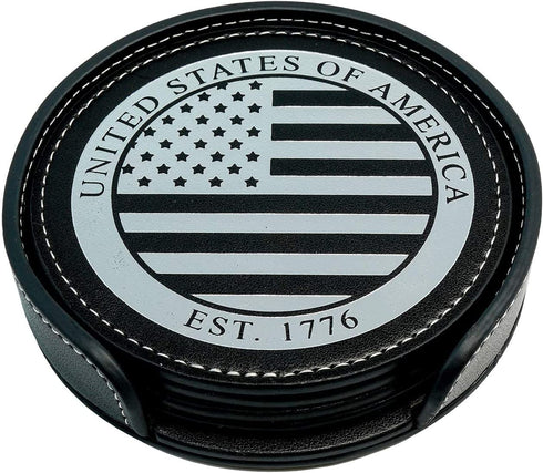 American Flag Coasters Set - 4 USA Drink Coasters for Home, Bar, Office or Car (American Flag)