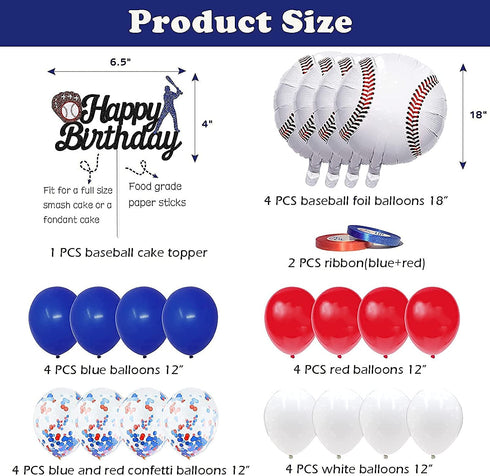 Baseball Birthday Decorations - Baseball Party Supplies Kit Set of Birthday Banner,Pennant Banner,Baseball Balloons and Baseball cake topper for Baseball/Sports Theme party decor