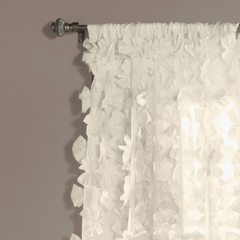 Lush Decor Riley Curtain Sheer Ruffled Textured Bow Window Panel for Living, Dining Room, Bedroom (Single), 84 x 54, Ivory