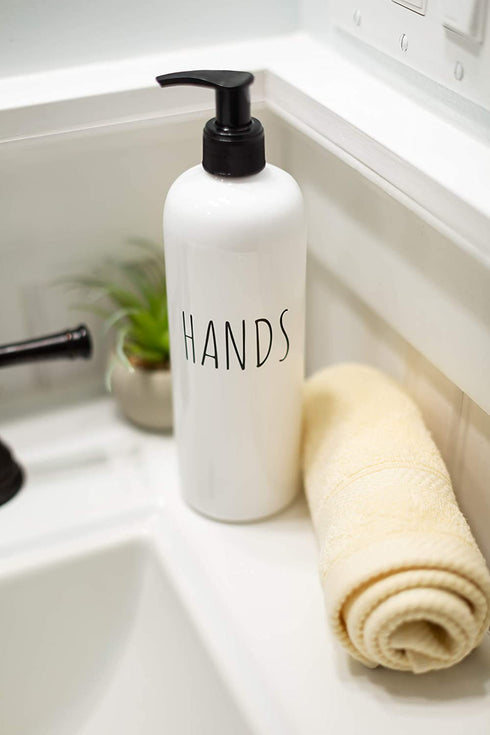 Soap Dispenser Bottles Farmhouse Decor Hands and Dishes 16 oz Plastic with Pump | Kitchen Sink, Bathroom| Rust Free and Shatter Proof | 2 Piece Reusable for Hand and Dish Liquid Soap