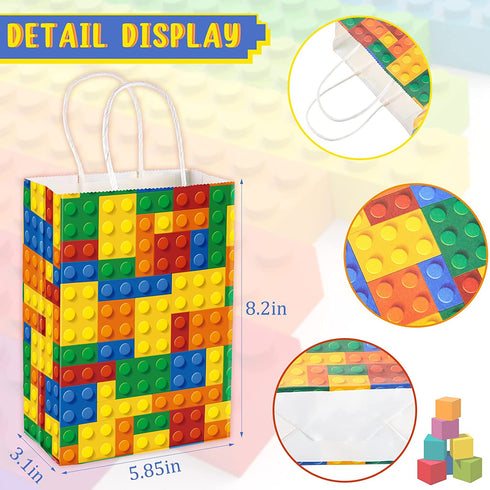 24 Pieces Building Blocks Favor Bags Blocks Theme Party Supplies Building Blocks Party Bag for Building Blocks Birthday Decorations Kids Classroom Reward