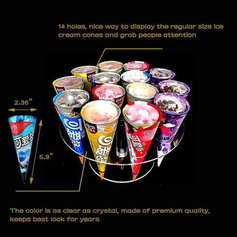 BLBYHO 2 Pack €‘ Acrylic Ice Cream Cone Holder Stand, Charcuterie Food Cone Holder, Waffle Cupcake Sugar Cone Holder Stand, 14 Holes, Easy to Assemble, Ideal Display Stand for Party, Baking Sell
