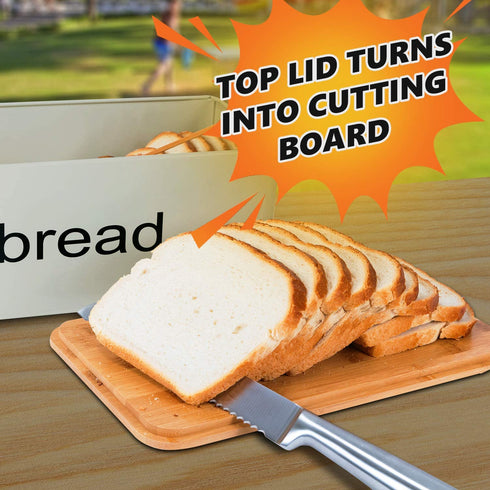 LifeSmart Bread Box Cutting Board and Bread Accessories- Bamboo - 12.5 inches by 6.5 inches by 4 inches - Includes Bonus Bread Knife and Bamboo Toast Tongs