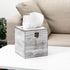 Distressed Farmhouse Square Solid Wood Tissue Box Cover with Slide-Out Bottom Panel Honey Brown Tissue Box Holder for Bathroom Living Room Dining Room Bedroom Toilet (Grey White)