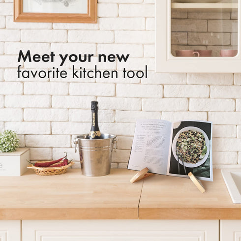 ReBL Cook Book Stand - Recipe Book Holder Display Stand - Natural Wood Cookbook Stand - Fits Thick Cookbooks & Textbooks - Display Stand Read Recipes Hands Free - Recipe Book Holder Stand for Kitchen