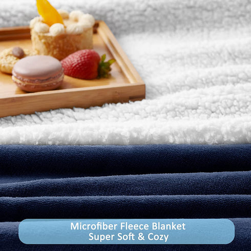 Comaza Sherpa Fleece Throw Blanket - Navy Blue Reversible Thick Blanket Extra Soft Warm & Cozy Microfiber Blanket (50x60 inches)