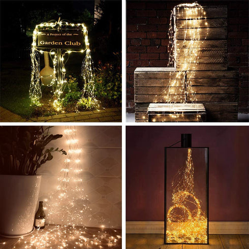 2 Pack 250 LED Firefly Bunch Lights 8.2ft Waterfall Lights, 8 Flashing Modes Fairy Lights Indoor Outdoor Waterproof Garden Decoration Battery Operated Remote Control (Warm White)