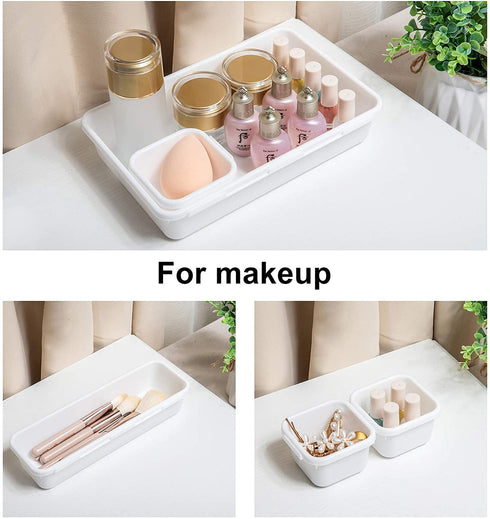 BYCY 18 Pcs White Drawer Organizers Trays Set Drawer Dividers for Kitchen Office Bathroom, Interlocking Bin Pack ( 18 Pieces )