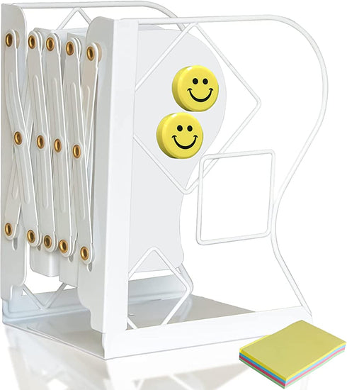 Qualsen Adjustable Bookends Metal Book Ends Book Organizer Heavy Duty Bookends for Kids Bookends Non Skid Desktop Book Stand Holder for Desk Shelf Office, Water Cube White