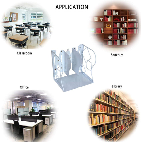 Qualsen Adjustable Bookends Metal Book Ends Book Organizer Heavy Duty Bookends for Kids Bookends Non Skid Desktop Book Stand Holder for Desk Shelf Office, Water Cube White