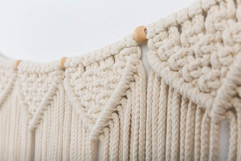 TIMEYARD Macrame Wall Hanging Curtain Valance, Macrame Tapestry Garland Banner, Boho Shabby Chic Bohemian Woven Wall Decor Living Room Dorm Bedroom Nursery Party Backdrop, 15" W x35" L, 7 Flags