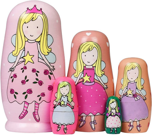 Tphon Nesting Dolls Handmade Russian Wooden Matryoshka Dolls 5pcs Cute Cartoon Pattern Nesting Doll Toy Stacking Doll Set for Kids Christmas and Birthday
